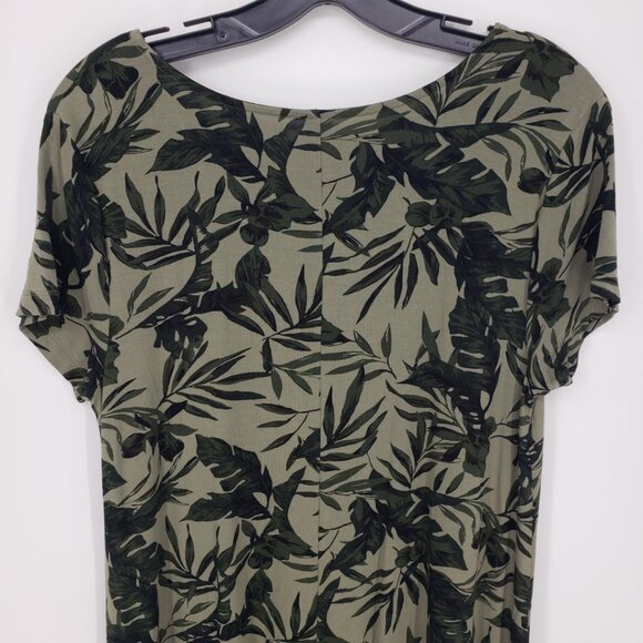 3/$25 Old Navy Tropical Palm Leaf Swing Dress M Short Sleeves A Line Olive Green - Picture 7 of 9